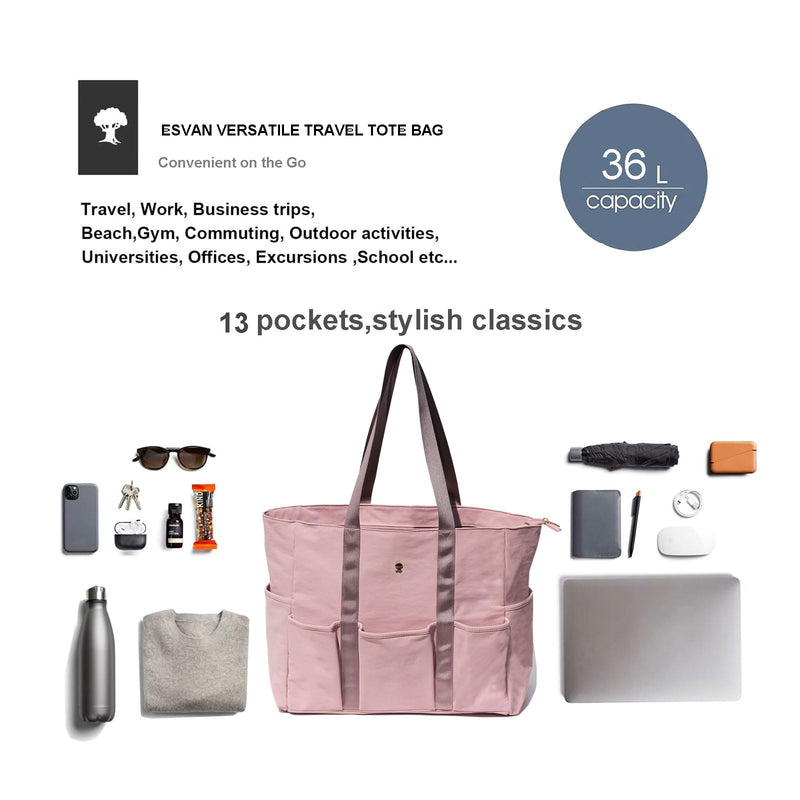 ESVAN Utility Tote Bag Weekender Duffle Bag with 13 Pockets - Perfect for Travel, Work, Gym, Beach, Teachers, and Nurses Pinkish Purple