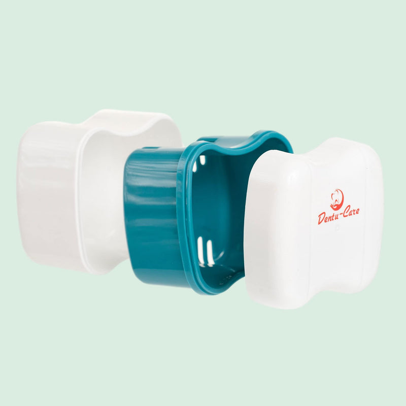 [Australia] - 3 Minute Denture Cleaner 30 Tablets in Triplemint Bundle with Dentu-Care Denture Cleaning Cup Case With Lid Basket and Draining Basket for Cleaning and Storing 