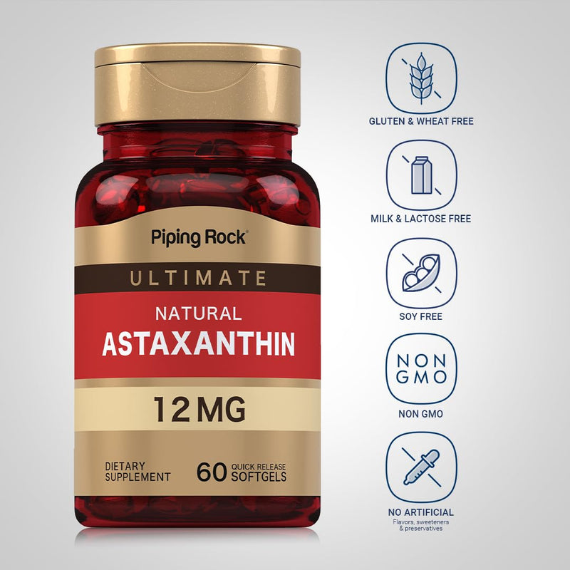 [Australia] - Piping Rock Astaxanthin 12mg | 60 Softgels | Ultimate Supplement | Gluten Free, Non-GMO 