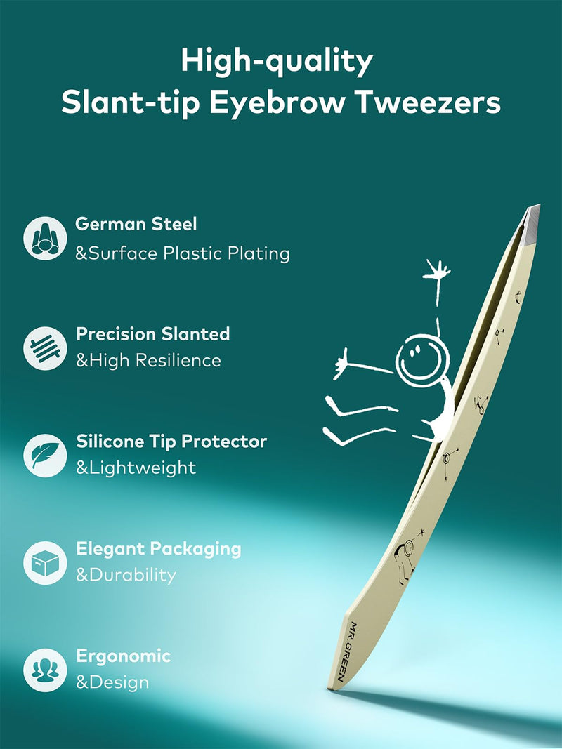 MR.GREEN Tweezers For Women Facial Hair, Professional Precision Eyebrow Tweezers for Women and Men, Stainless Steel Slanted Cute Hair Removal Plucker Mr-2193ow