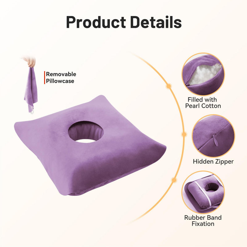 [Australia] - Ear Piercing Pillow for Side Sleepers with Ear Inflammation & Pressure, Soft Velvet Adjustable Ear Guard Pillow with Removable & Washable Cover (Lavender, Pillow & Cover) Lavender 