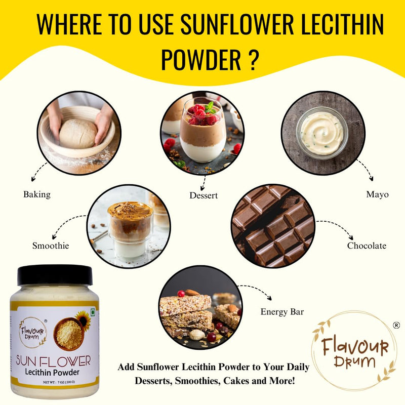 [Australia] - Flavour Drum Sunflower Lecithin Powder (7oz / 200g) | Non-GMO Natural Emulsifier for Smooth Texture in Baking & Beverages 7 Ounce (Pack of 1) 