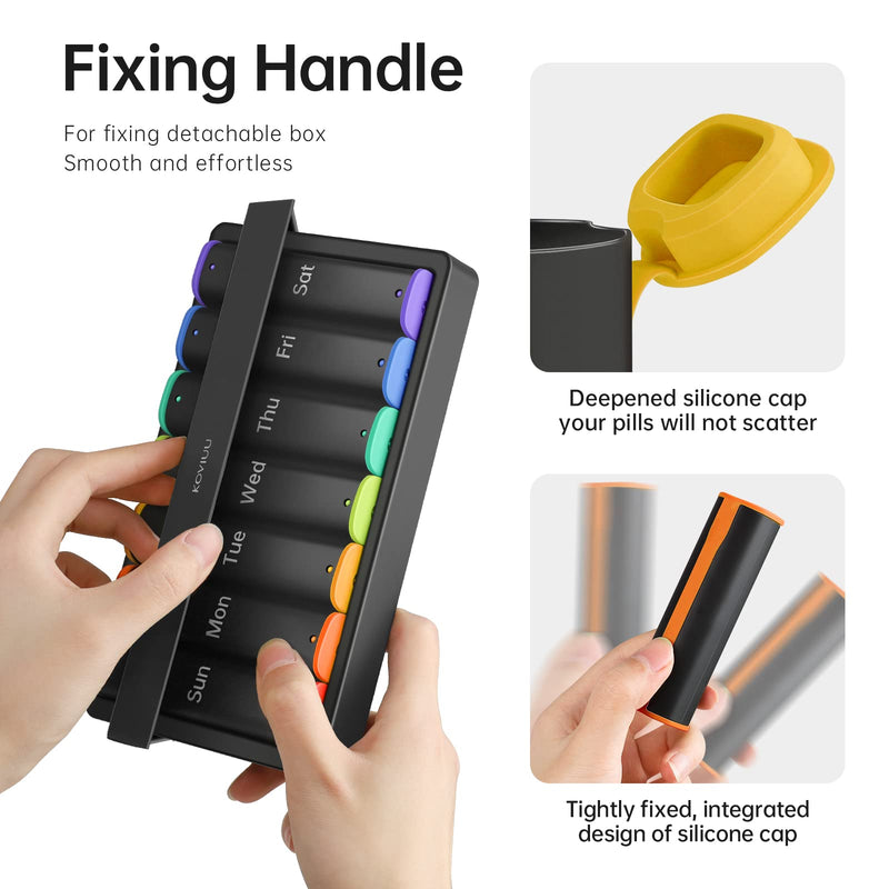 [Australia] - Weekly Pill Organizer 2 Times a Day, KOVIUU Large Travel Pill Box 7 Day, Am Pm Twice Daily Pill Case with Rotatable Handle, Week Pill Holder Container for Vitamin Medicine Supplement Fish Oil, Black 