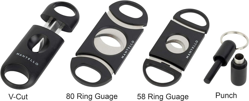 [Australia] - Mantello Cigars Travel Cigar Humidor Case - Cigar Case with 2 Ring, V-Cut & Punch Cutters - Waterproof & Airtight - Holds 5 Cigars- 5-Piece Cigar Accessories Cigar Gifts for Men 5 Piece Set 