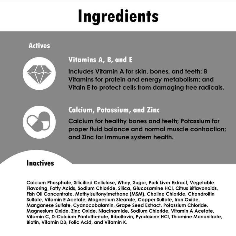 Vita-Tabs Silver - Vitamins, Minerals, Nutrients - Support for Senior Dog - Supplement for Healthy Bone, Joint, Energy, Immune System - 100 Chewable Tablets - PawsPlanet Australia
