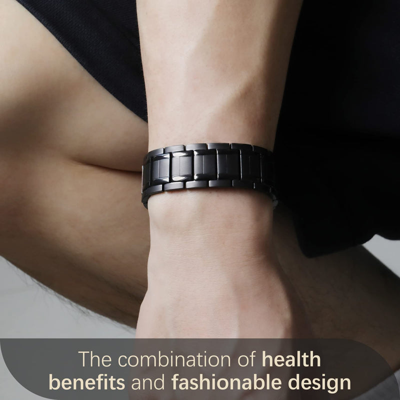 [Australia] - Feraco Magnetic Bracelets for Men, Titanium Steel Bracelets with 3X Ultra Strenth Neodymium Magnets, Adjustable Health Gift with Sizing Tool Black 