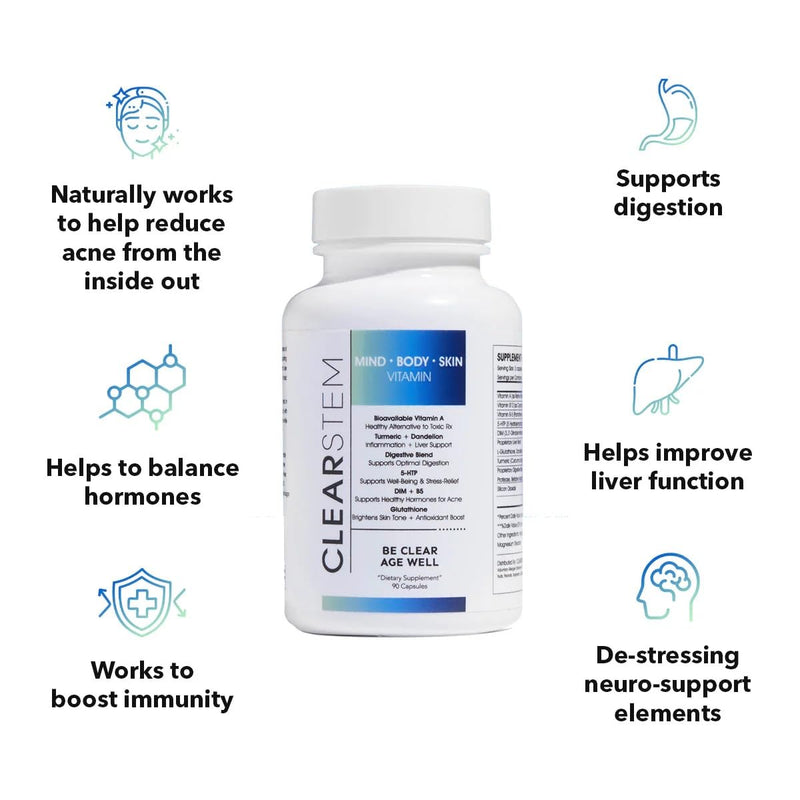 [Australia] - CLEARstem - MINDBODYSKIN Hormonal Acne Supplement (5-HTP) - Natural DIM Supplement - Skin Care Vitamins - Hormone Balance, Antioxidants - Vegan, Gluten Free, Cruelty Free - 30 Servings, 90 Capsules 5HTP 