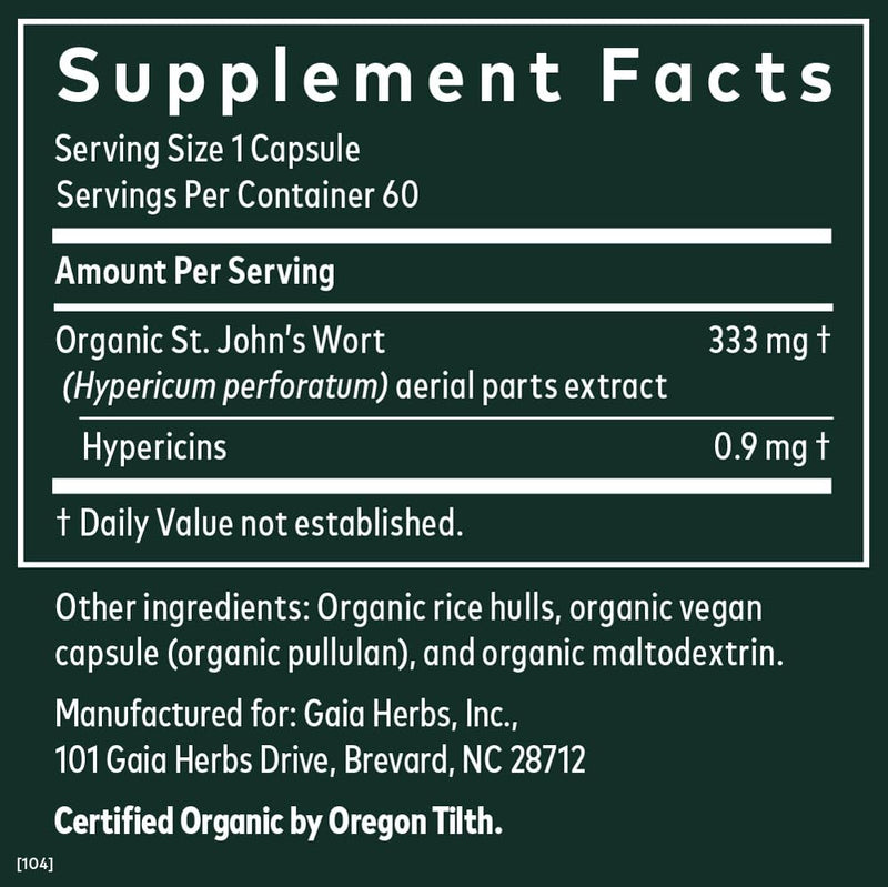 [Australia] - Gaia Herbs St. John's Wort - Natural Stress Support Supplement - with St. John's Wort - 60 Vegan Capsules (20-Day Supply) 60 Count (Pack of 1) Retail 