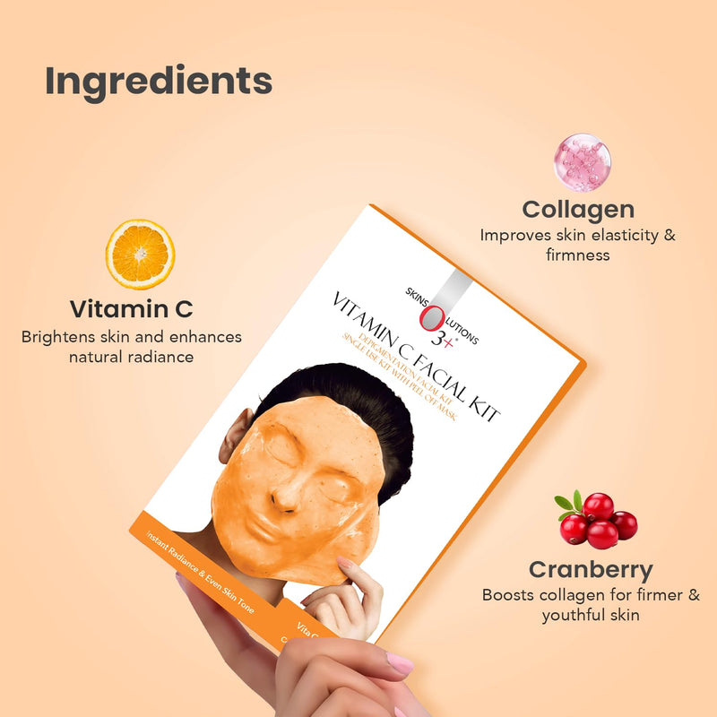 O3+ Vitamin C Facial Kit 45g with Peel Off Mask for Instant Radiance and Even Skin Tone | Ideal for Normal, Combination Skin