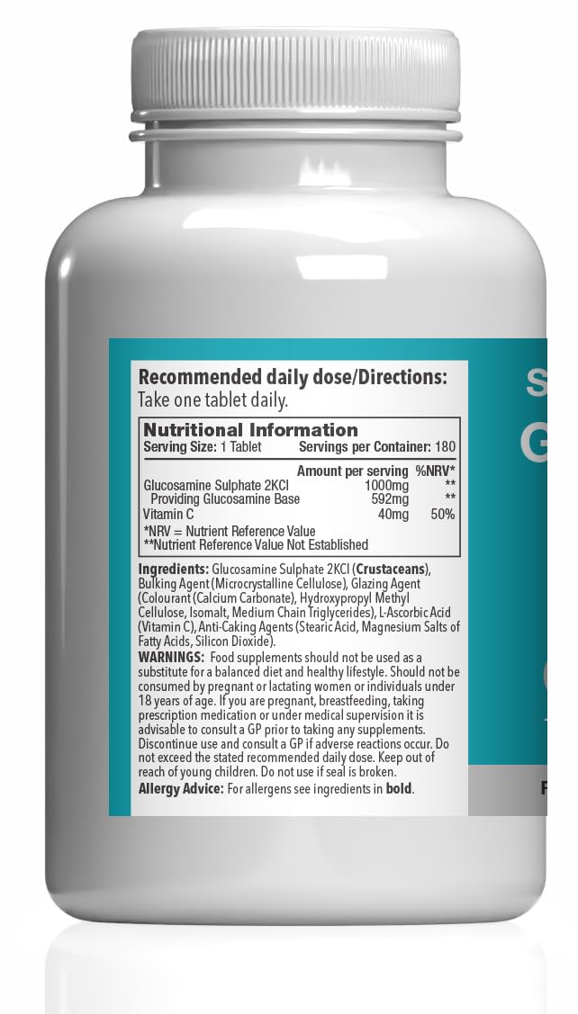 Glucosamine Sulphate 1000mg with Vitamin C | Premium-Grade Glucosamine | 180+180 (360) Tablets | Manufactured in The UK Unflavoured 180 count (Pack of 2)