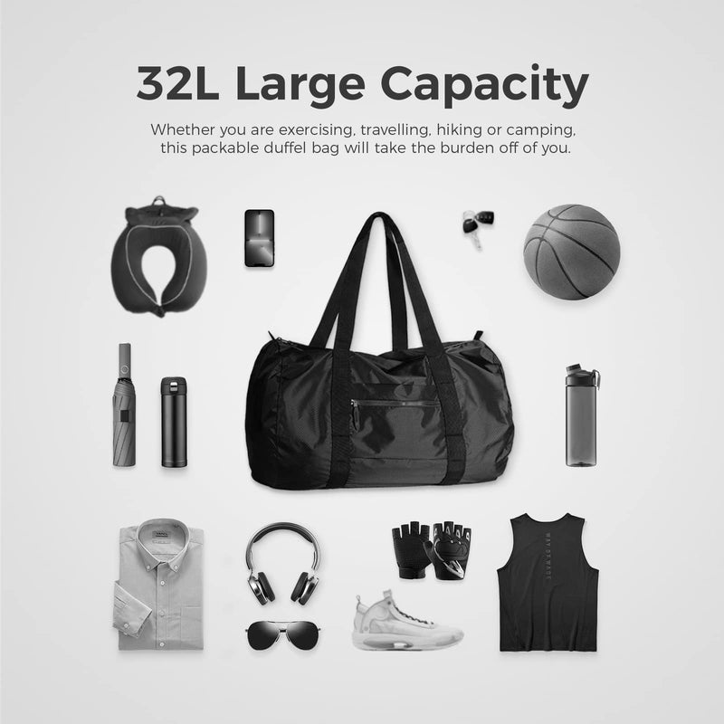 pack all Packing System Bundle | 1 Shoe Bag (Plus-Black) & 32L Duffel Bag (Black) for Fitness, Travel