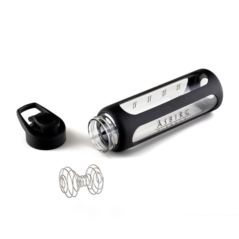 [Australia] - Asbirg Fitness | Glass protein shaker | Protein Shaker | Drinking bottle | with spiral ball| BLACK 