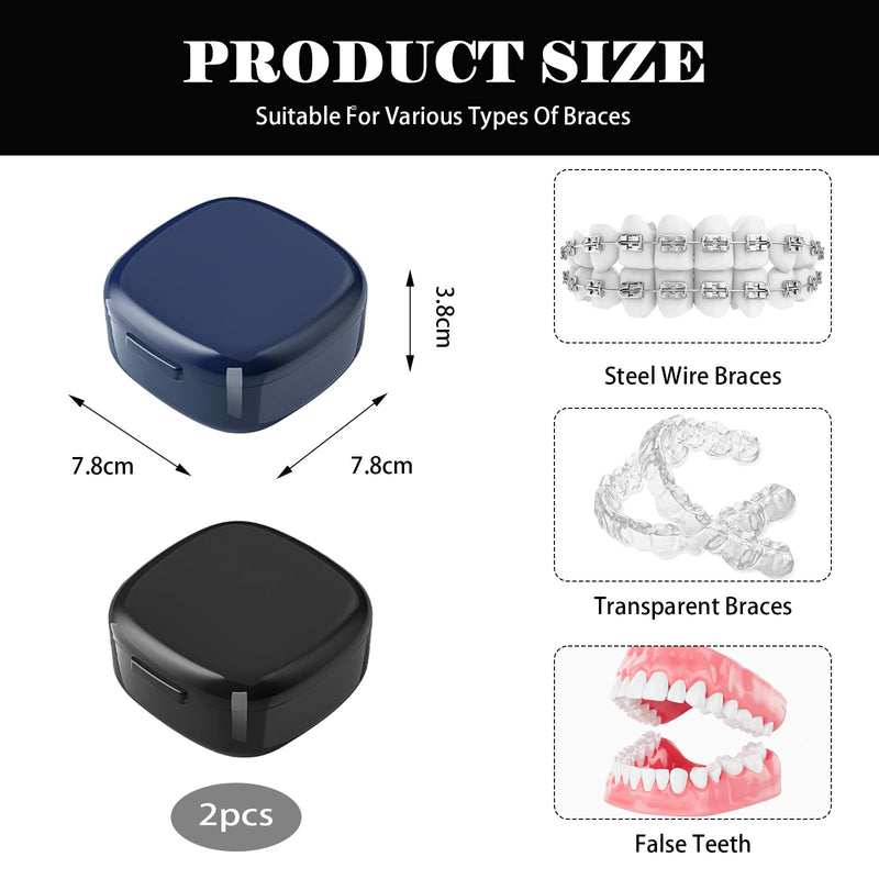 [Australia] - 2 braces box, denture box, braces box cleaning box, three in one denture box, box for dental splints, dental splint cleaning, portable dental prostheses container (black + royal blue) 