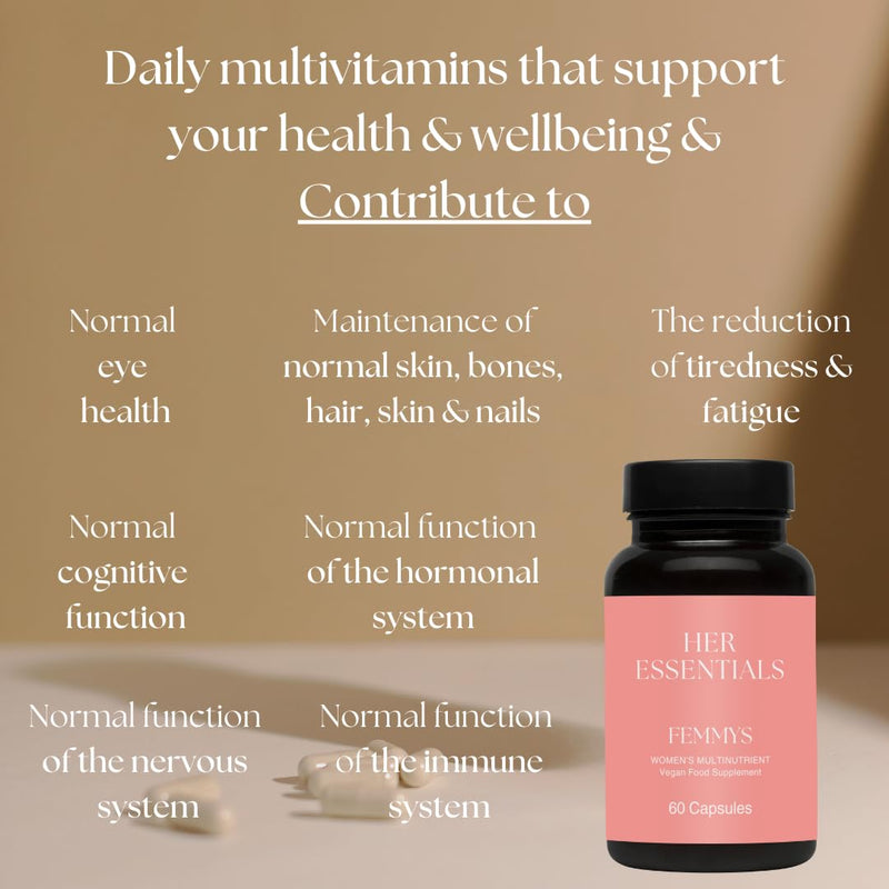 Women’s Multivitamins & Minerals with Hyaluronic Acid & Biotin | 26 Essential Vitamins, Minerals & Botanicals | Optimal doses | Vegan & Gluten Free | No Synthetic fillers | 60 Caps | Her Essentials 60 count (Pack of 1)