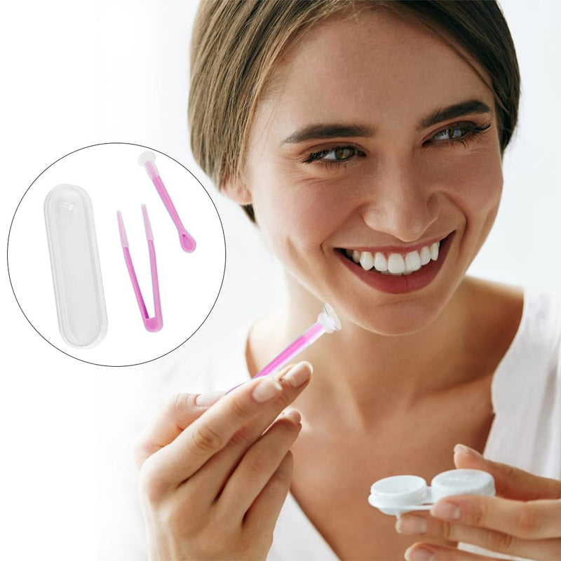 [Australia] - 2-in-1 contact lens set: tweezers, suction cup, remover & inserter made of silicone including storage case in red - comfortable, hygienic and practical. 