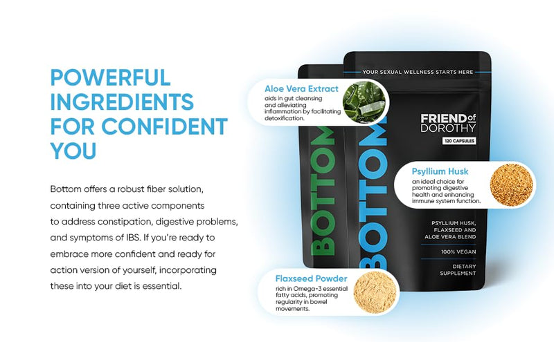 [Australia] - Bottom Fiber Supplement for Effortless Prep Time - Helps Promote Digestive Regularity - Psyllium Husk Based - for Men Who Bottom, 120 Capsules 120 Capsules per Pack 