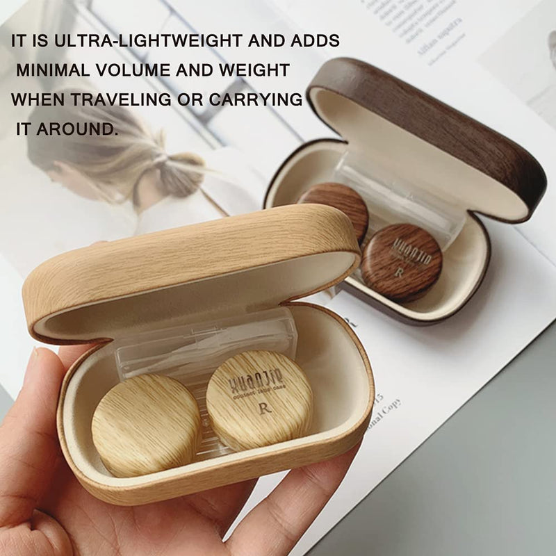 [Australia] - CARUNCOO Wood Grain Contact Lens Case Compact Eye Contact Case for Travelling Portable Contact Box with Mirror Rectangle，Cute Colorful Especially Elegant Brown 4 Piece Set 