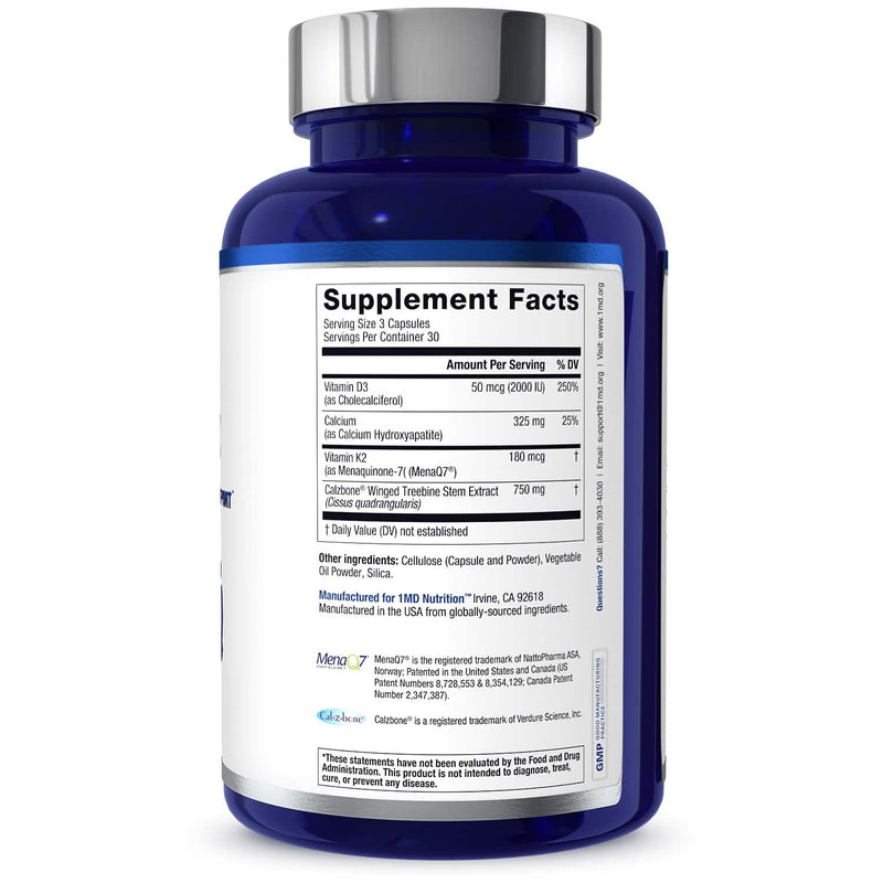[Australia] - 1MD Nutrition OsteoMD for Comprehensive Support - Supplement for Women and Men - Promote Density w/Vitamin D - Hydroxyapatite w/Vitamin D3 & K2-90 Capsules 90 Count (Pack of 1) 