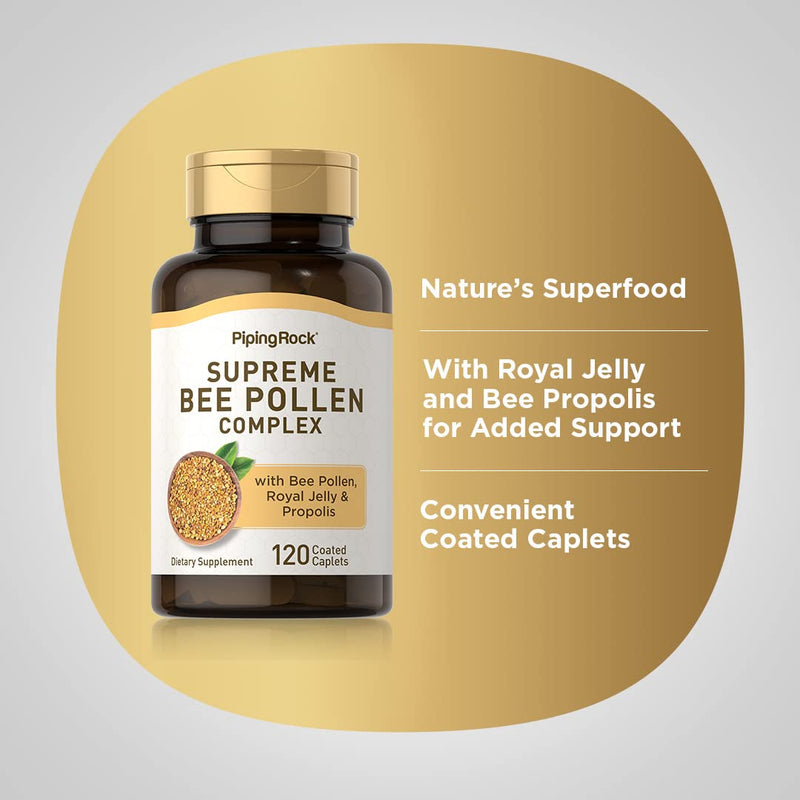 [Australia] - Piping Rock Bee Pollen with Royal Jelly and Propolis | 120 Caplets | Complex Supplement for Women and Men | Non-GMO, Gluten Free 120 Count (Pack of 1) 