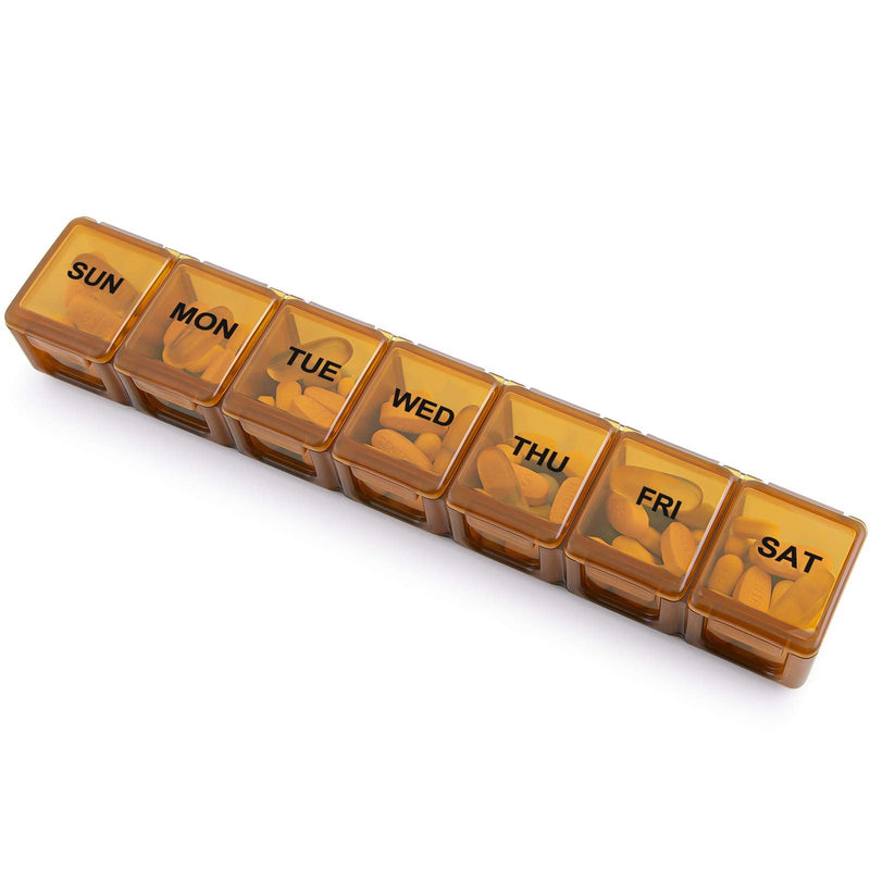 BUG HULL Weekly Pill Organizer Large 2 Packs, Extra Large Travel Pill Organizers, Pill Box 7 Day, Travel Pill Case, Medicine Pill Organizer for Vitamins, Supplements and Medications (Brown+White) Brown + White