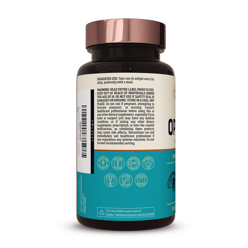 Live Conscious Eye Vitamins Select AREDS 2 Ingredients with Vitamin E, Lutein, and Astaxanthin - OptiWell Eye Health Supplement and Blue Light Support - 30 Softgels 30 Count (Pack of 1)