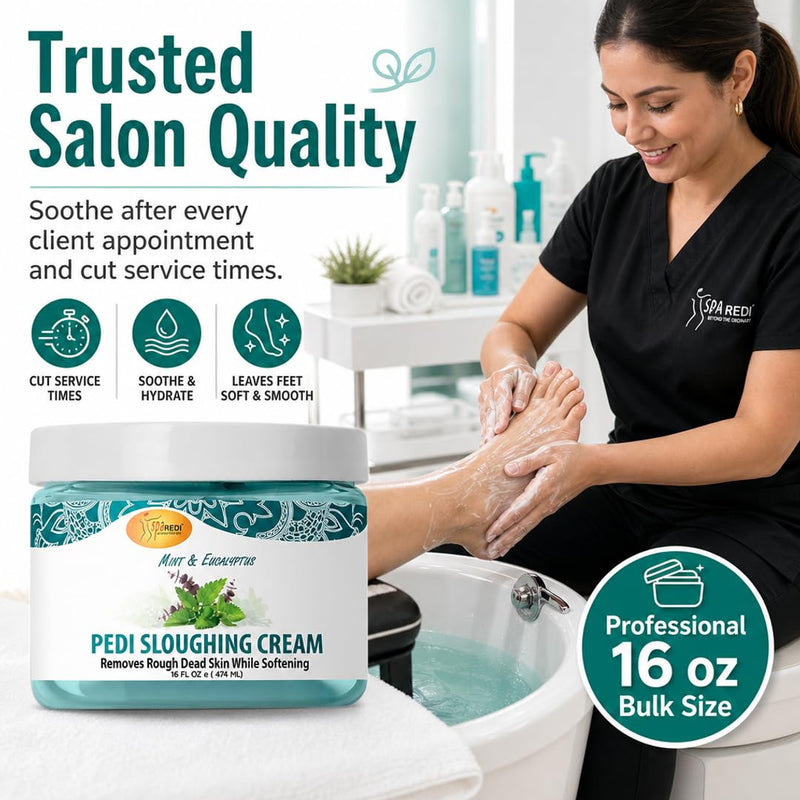 SPA REDI Exfoliating Foot Cream – Pumice & Amino Acid Callus Remover for Dry, Cracked Heels | Dual-Action Sloughing & Deep Hydration | Mint & Eucalyptus | Cruelty-Free | Made in USA | 16 oz
