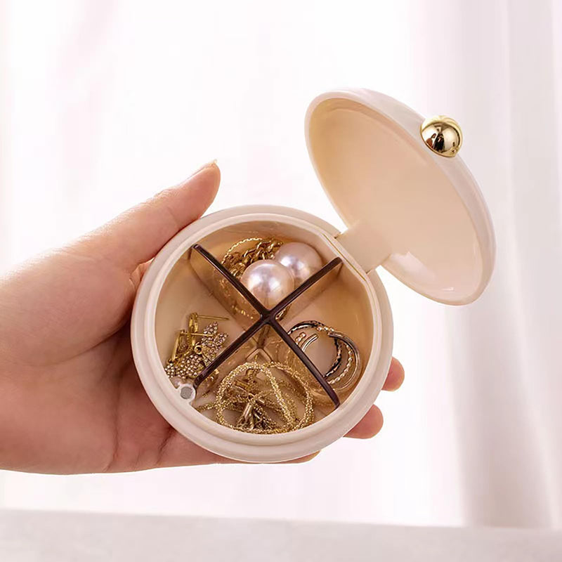 2PCS Travel Pill Organizer, 4-Compartment Pill Travel Case, Portable Jewelry Box Earring Case for Pocket Purse Medicine Vitamin Container Holder (Beige, 8.4 * 8.7 * 4.4cm) Beige