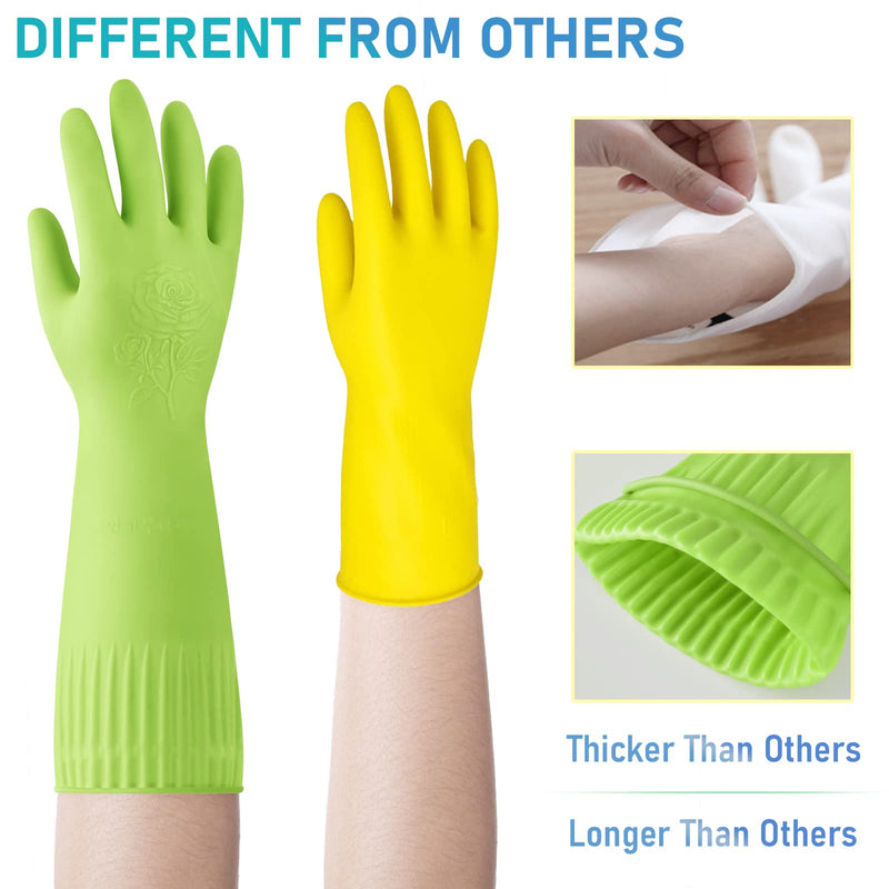 [Australia] - Rubber-Gloves Dishwashing Gloves for Cleaning-Kitchen - 2 Pairs Long Household Cleaning Gloves for Washing Dishes Medium 2 Pairs Green 