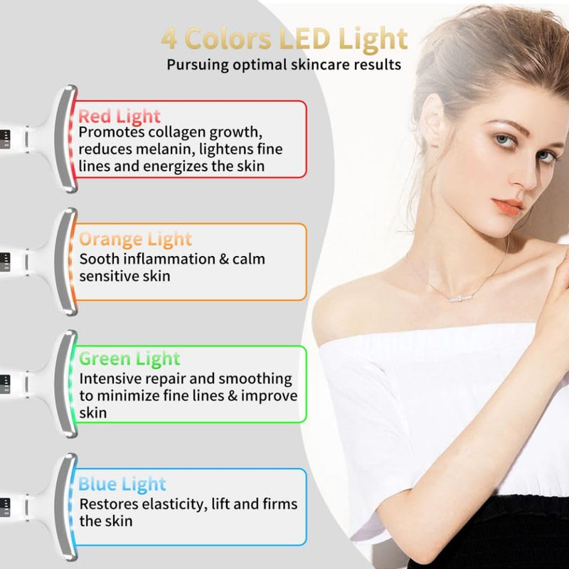 Red Light Therapy for Face and Neck, 4 Color LED Facial Light Therapy Device for Skin Care at Home, Micro-Current Vibration Facial Cold and Hot Service, Multifunctional Facial Skin Care Tools