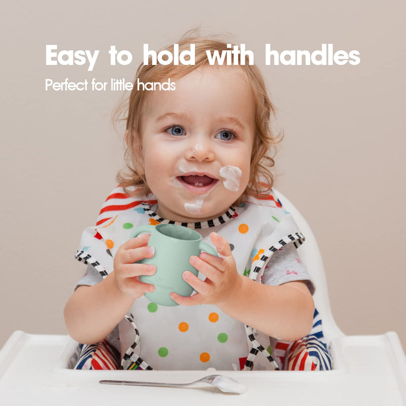 [Australia] - Cuddle Campus Pack of 2 Silicone Baby Training Cup, Shatterproof Toddler Sippy Cups with Straw, Open Cup for Baby, 6+ Months 4 Oz, Boothbay Boothbay Gray+Sage 4 OZ 1 Count (Pack of 1) 