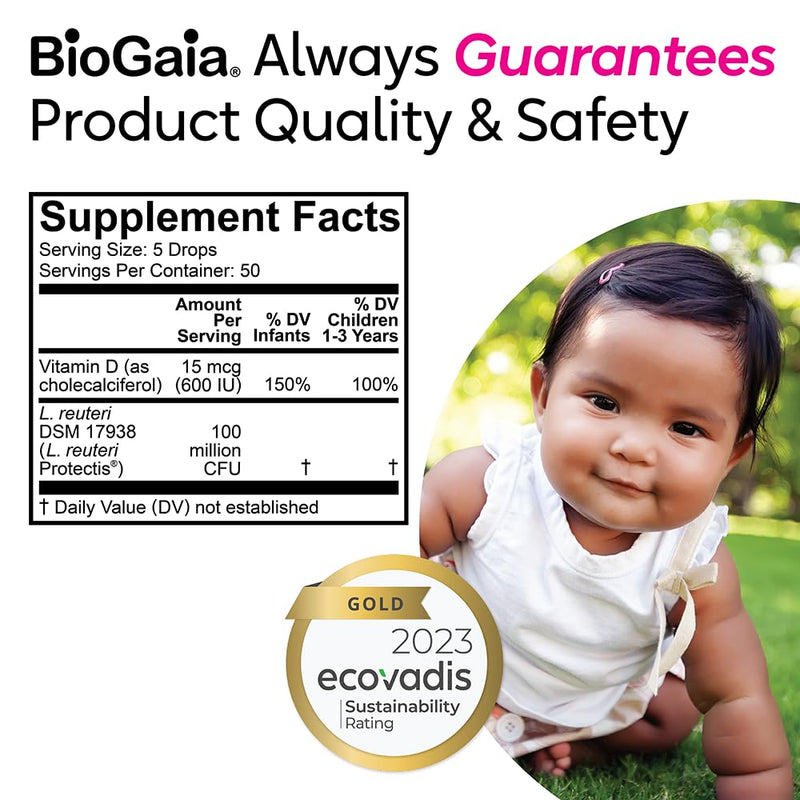 BioGaia Immune Active Baby Probiotic Drops + Vitamin D | for Digestive & Immune Health | for Babies & Toddlers 0-36 Months | Pediatrician Trusted | Allergen, Dairy, Soy & Gluten Free | 50 Day Supply 10mL