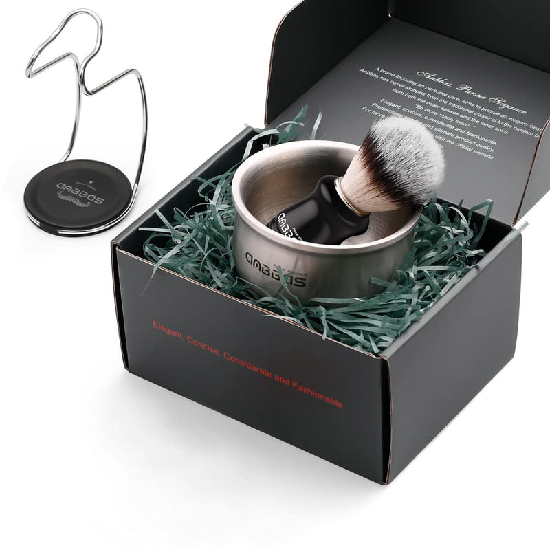 [Australia] - Anbbas Synthetic Badger Hair Shaving Brush,Stainless Steel Shaving Soap Bowl and Higher Brush Holder Stand Set for Men Wet Shave Silver-upgraded 
