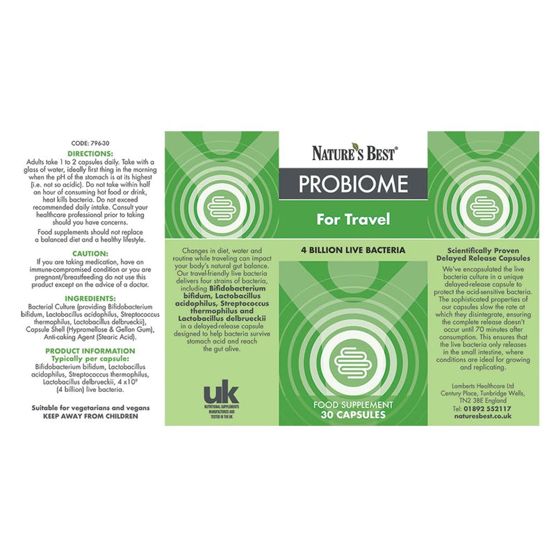 Nature’s Best ProBiome for Travel - 4 Billion Friendly Bacteria - Delayed Release Capsules - 30 Capsules (1 Month Supply) 30 count (Pack of 1)