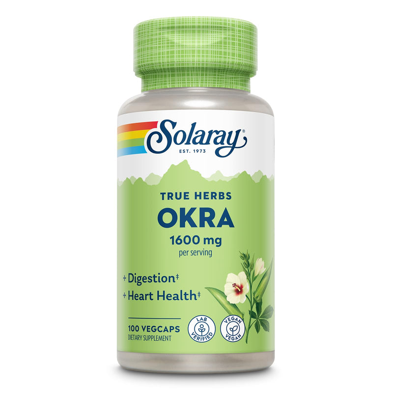 [Australia] - SOLARAY Okra Fruit 1600 mg - High Fiber Supplement for Wellness Support - Rich Source of Soluble Fiber - Equivalent of 6.4 g Fresh Okra per Serving, Vegan, 60-Day Guarantee - 25 Servings, 100 VegCaps 