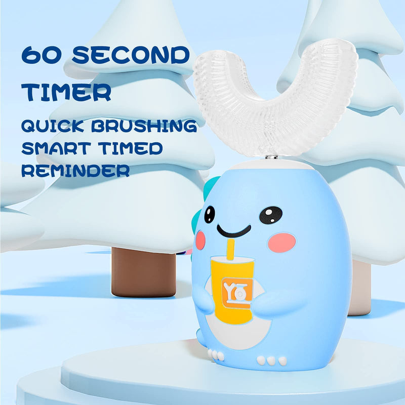 [Australia] - Kids U Shaped Electric Toothbrush with 4 Brush Heads, Sonic Toothbrush Kids with 5 Modes, Cartoon Dinosaur 360-Degree Cleaning IPX7 Waterproof Design (2-6 Age (Blue)) Pale Blue 