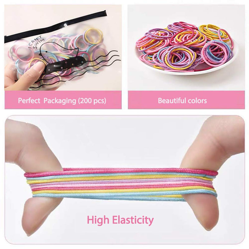 [Australia] - 200pcs Hair Ties for Kids Toddler Hair Ties for Girls Elastic Small Hair Bands for Kids thin 
