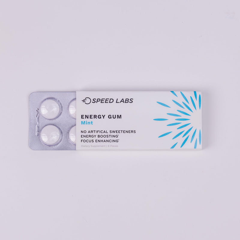 [Australia] - Speed Labs Mint Natural Caffeine Energy Gum 25mg Caffeine, Taurine, B Vitamins Per Piece, 48 Pieces (6 Packs of 8) Sugar Free, Zero Calories, Naturally Sweetened, Gluten Free 