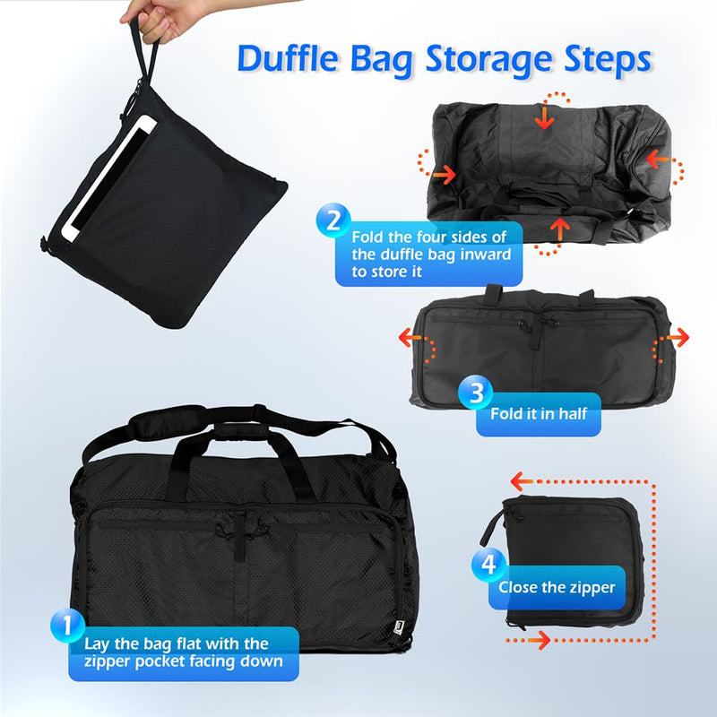 90L Foldable Duffle Bag, Shoe Storage Bag Design, Multiple Pockets, Large Storage Capacity,Duffle Bags For Travel (Black) Black