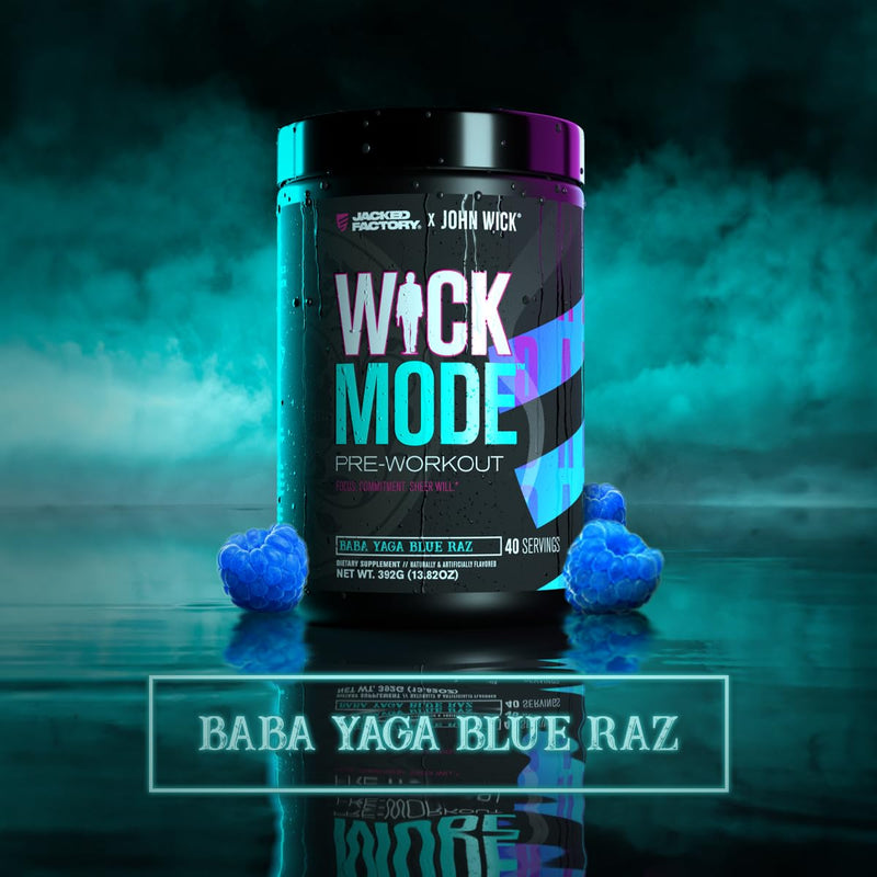 [Australia] - Jacked Factory X John Wick - Wick Mode Pre Workout Powder - Intense Energy, Battle-Ready Focus, Unstoppable Commitment, and Sheer Will - 40 Servings, Baba Yaga Blue Raz 