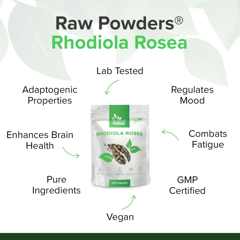 [Australia] - Rhodiola Rosea Capsules High Strength - Herbal Stress Relief Supplements - Rhodiola Vegan Supplements - Mood Support, Stress Management, Brain Supplement from Raw Powders (240 Capsules) 240 Pieces (Pack of 1) 