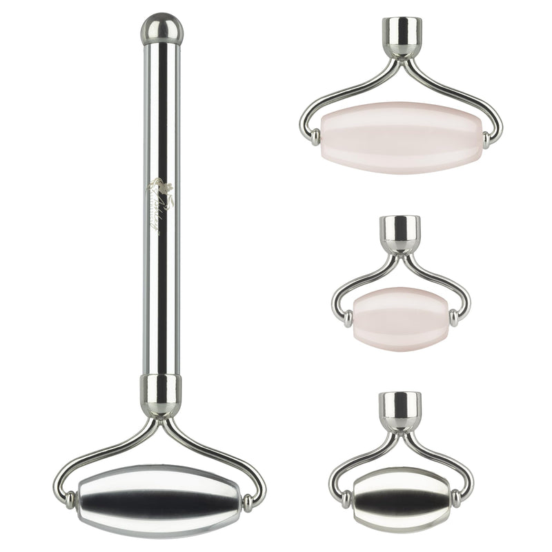 Stainless Steel Ice Roller & Rose Quartz Facial Set | Luxury Skin Care Tools for Lymphatic Drainage, Product Absorption, Skin Tightening, & Relaxation