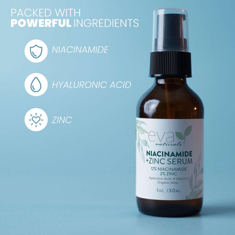 Eva Naturals Niacinamide Serum, Zinc PCA, Hyaluronic Acid, Dark Spot, 1 oz | Pore minimizer, redness relief, skin tone & texture support, lightweight Fresh 1 Fl Oz (Pack of 1)