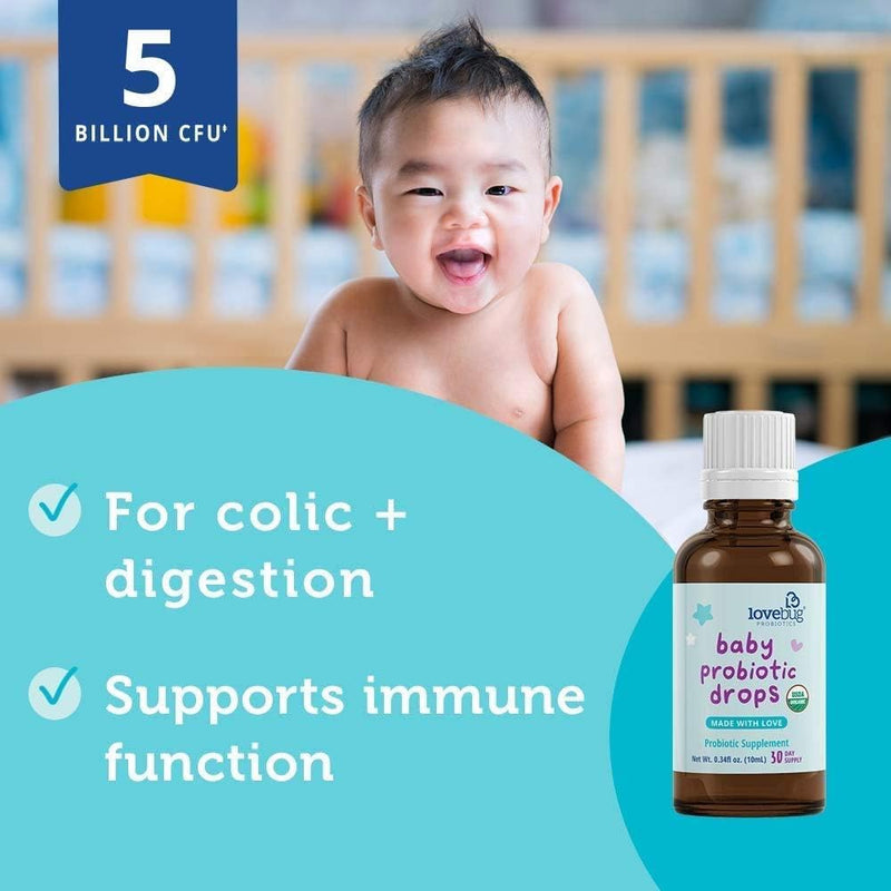 [Australia] - Lovebug Award Winning USDA Organic Probiotic for Infants & Babies | Helps with Colic, Reflux, Diarrhea, Constipation & Gas | Multi-Strain 5 Billion CFU | Liquid Drops | Ages 0-24 Months 0.34 Fl Oz (Pack of 1) 