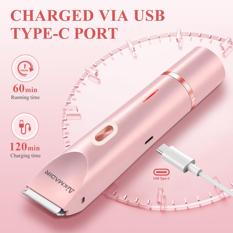 [Australia] - Bikini Trimmer for Women, 2 in 1 Electric Razors for Women, Bikini Shaver, IPX7 Waterproof & Easy Cleaning, Ceramic Blade, 120 Min Cordless Runtime, Ultra Low Silent (Pink) Standard version 