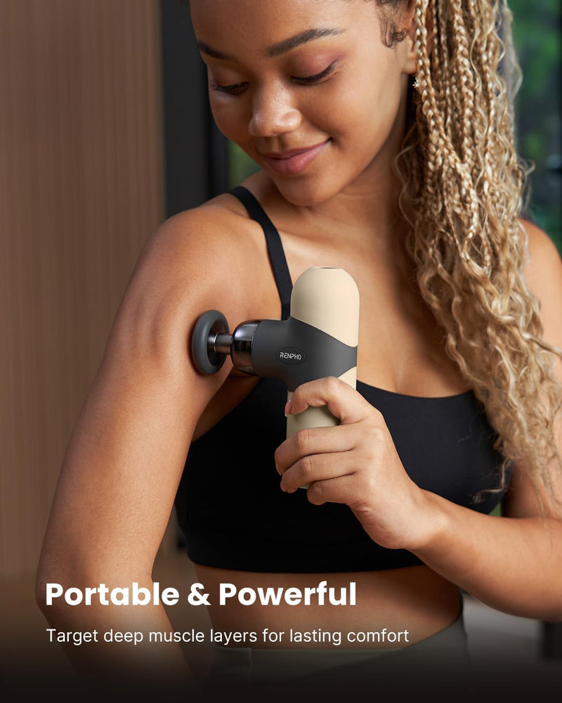 [Australia] - RENPHO Mini Thermal Massage Gun with Heat, Portable Deep Tissue Percussion Massager, Color Silicone Sleeves Travel Size with Carry Case, Grey 