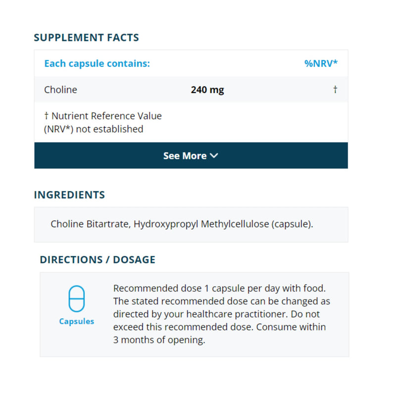 Choline 600 mg – 60 Vegan Capsules | Supports Liver Function, Fat Metabolism & Cognitive Health | Additive‑Free | UK‑Made | Metabolics