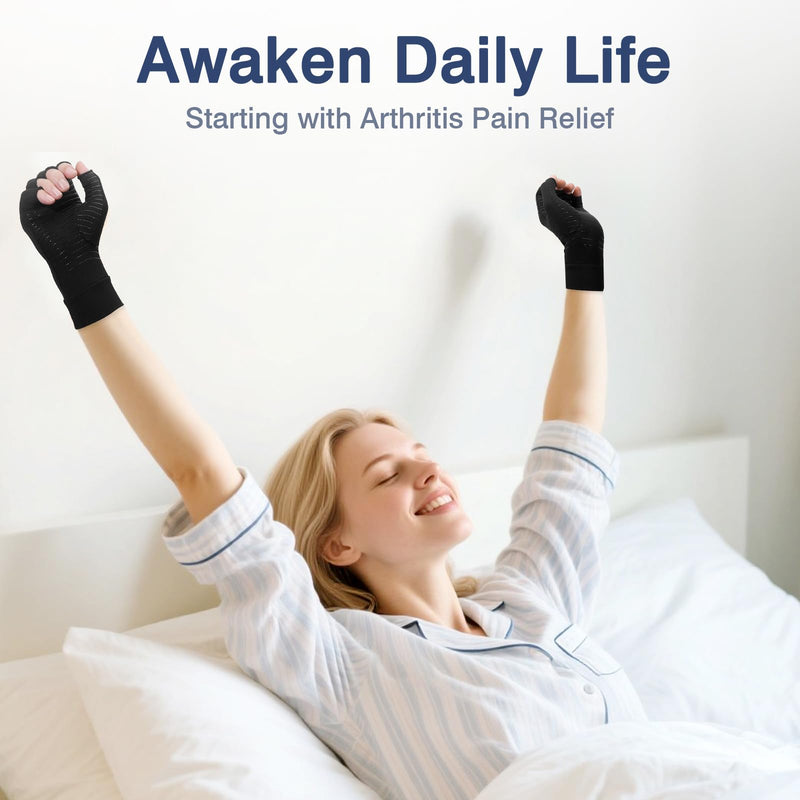 Compression Arthritis Gloves for Women and Men,Copper Infused Black Fingerless Gloves-Grip Design Breathable Comfort. Small 1