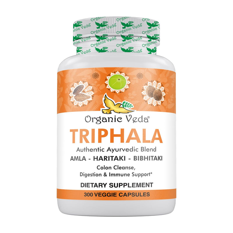 [Australia] - Organic Veda Triphala Powder 300 Capsules, 1000mg - Organic Triphala Supplement for Colon Cleanse, Immune, Gut & Digestion Health - Whole Green Antioxidants Amla, Haritaki & Bibhitaki - Vegan Pills 
