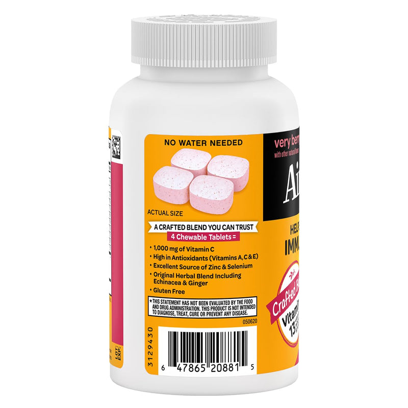 [Australia] - Airborne 1000mg Vitamin C + Zinc Immune Support Supplement Chewable Tablets, Very Berry Flavor with Powerful Antioxidants Vitamins A C & E, 116 Chewable Tablets (2 Pack) 116 Count (Pack of 2) 