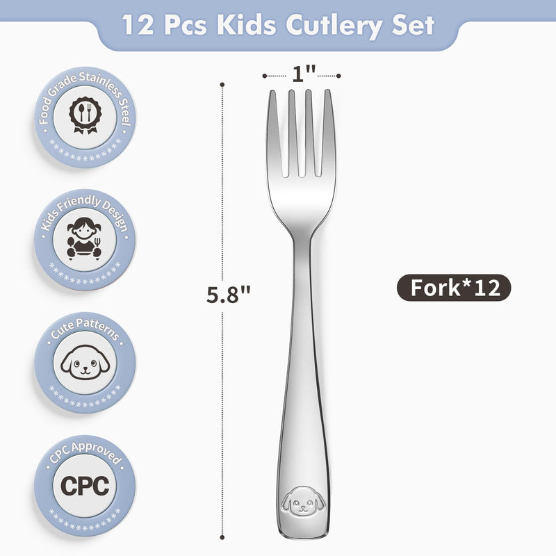 [Australia] - DRKIO Stainless Steel Toddler Forks Set - 12 Pieces Kids Forks Set Children Safe Food Grade Kids Silverware Small Forks Metal Toddler Utensils Dishwasher Safe Mirror Polished 